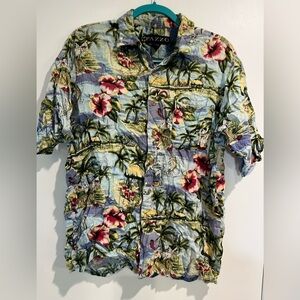 PAZZO Men's Floral Tropical Shirt - Blue, Green and Red Size Medium